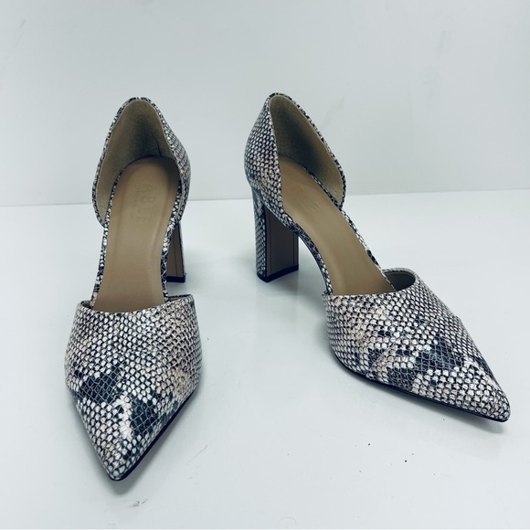 Able Snake Print Leather shoes  Pumps Block Heels Pointed Toe Neutral 10 M - Picture 4 of 10